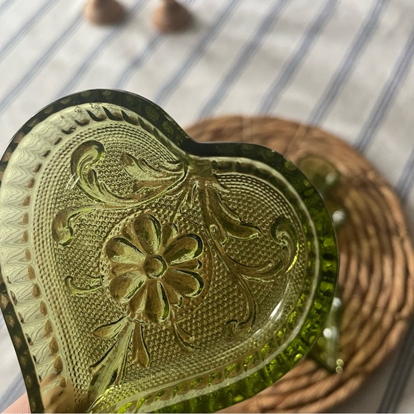 INDIANA GLASS PLAYING CARD DISH SET VINTAGE GREEN - Picture 3 of 6